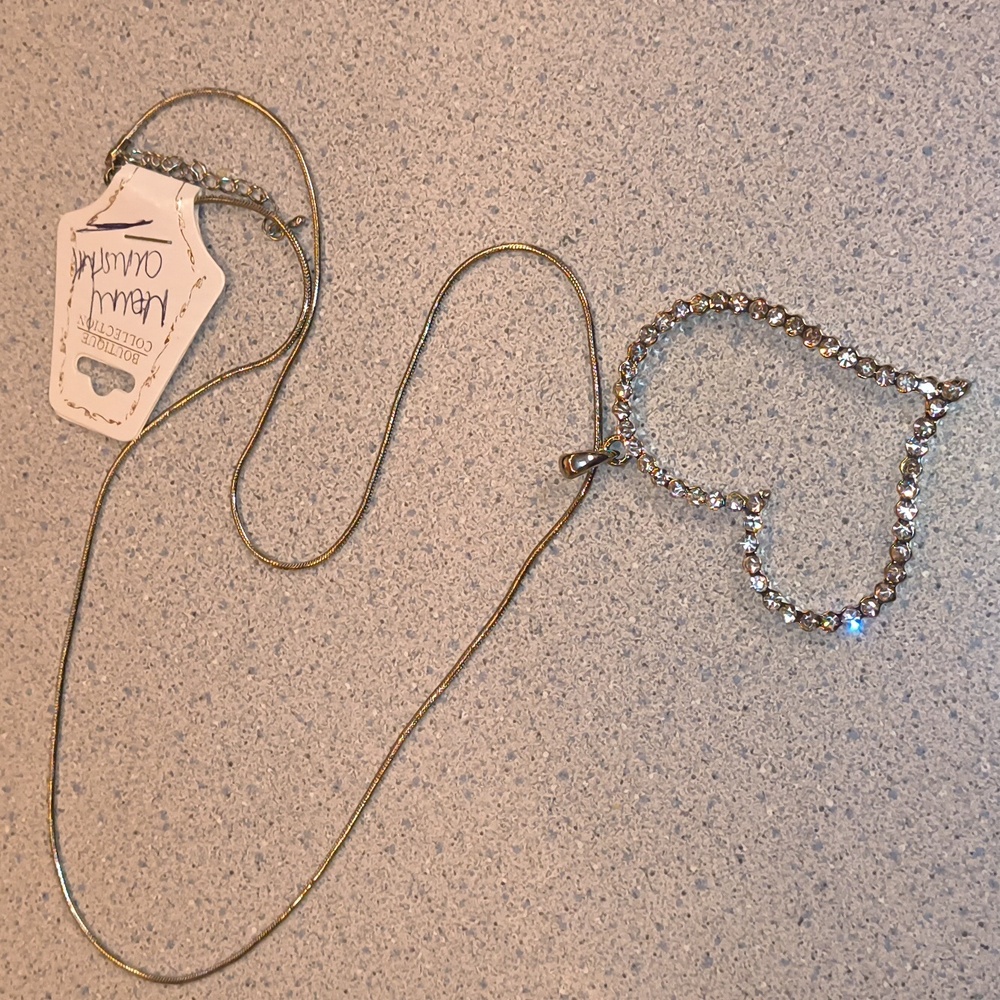 Boutique Collection Rhinestone Heart With Sterling Silver Chain-Brand New W/Tag